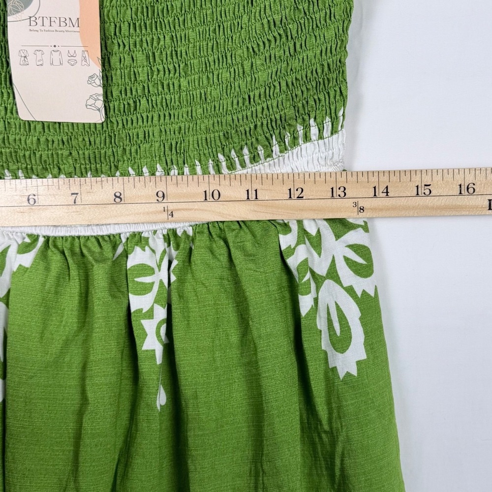 BTFBM Sleeveless Maxi Dress M Smocked Pockets Fiesta Summer Resort Tropical - Picture 9 of 11